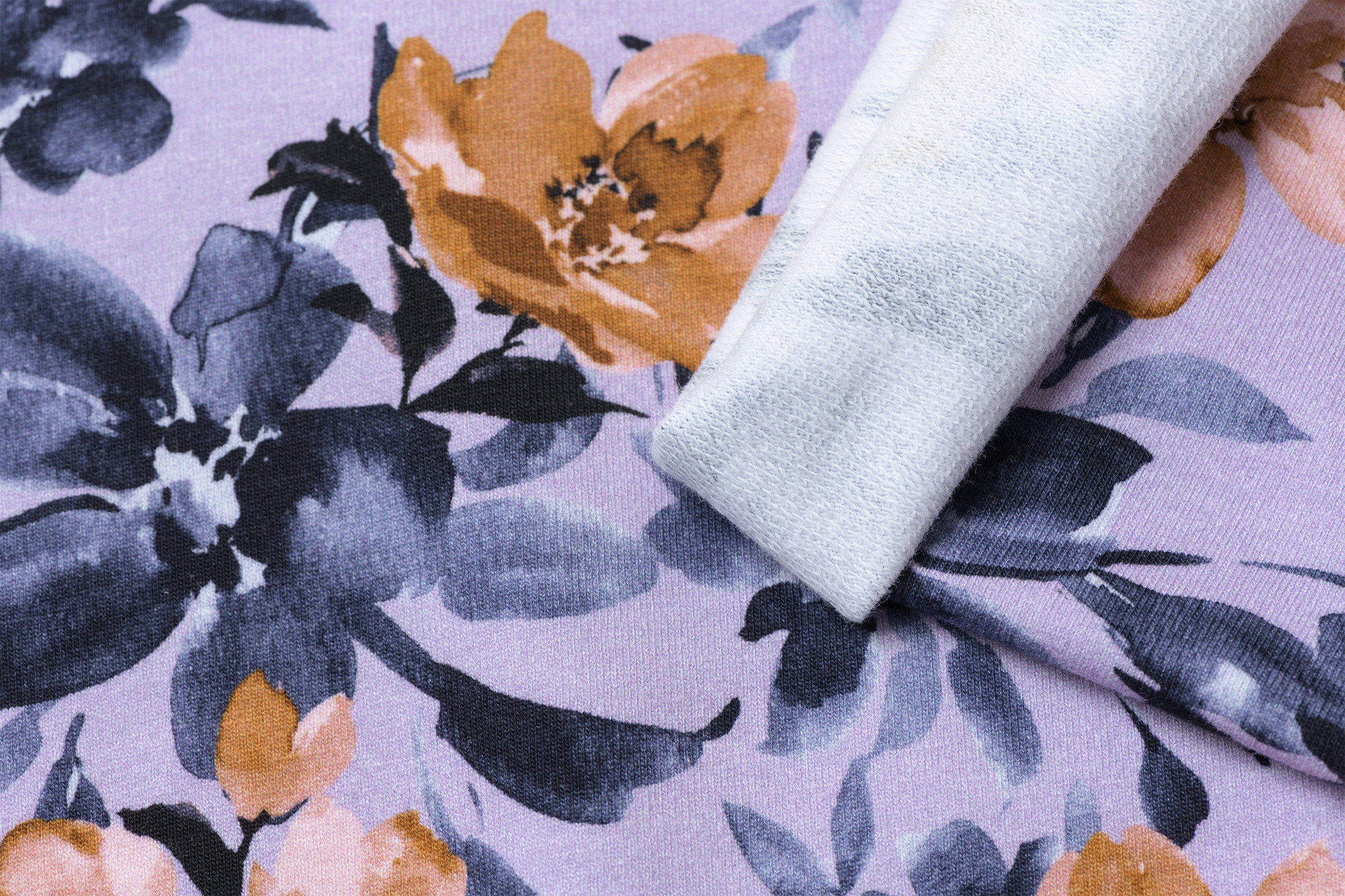 French terry bloemen lila