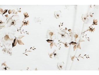 Poplin Katoen Digitale Print - Jasmijn Bloemen Bruin