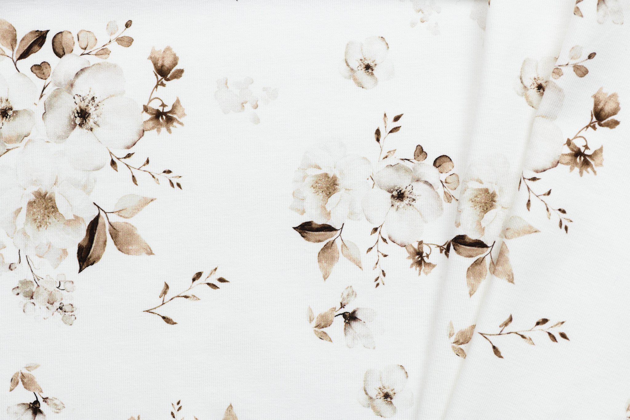 Poplin Katoen Digitale Print - Jasmijn Bloemen Bruin