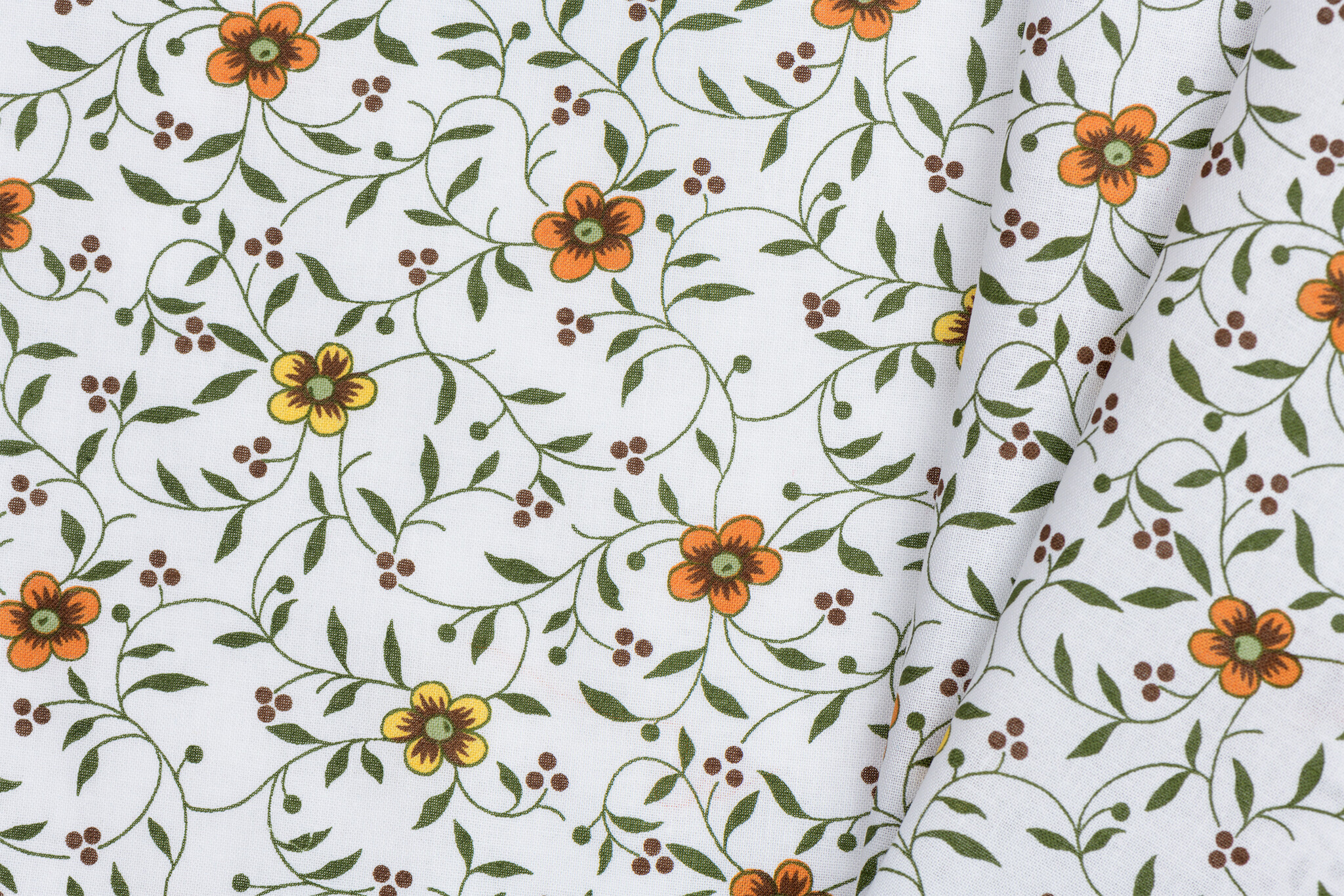 Katoen Folklore bloemen geel- oranje