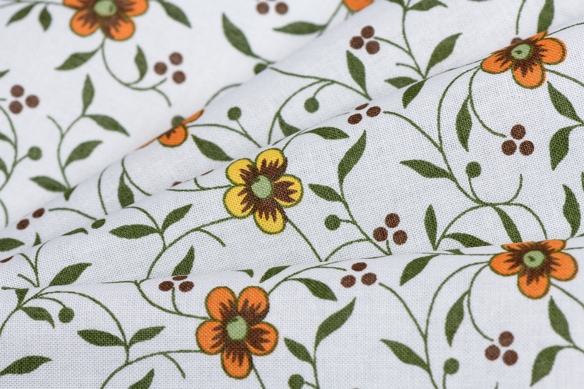 Katoen Folklore bloemen geel- oranje