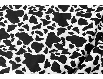 Katoen Stof Koe Print Zwart/Wit