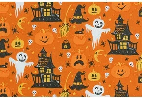 Katoen Bedrukt Retro Halloween