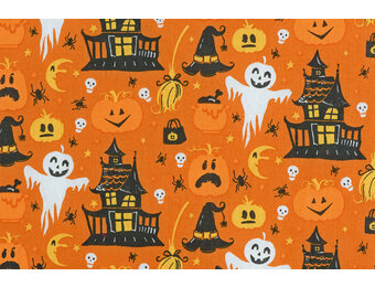 Katoen Bedrukt Retro Halloween