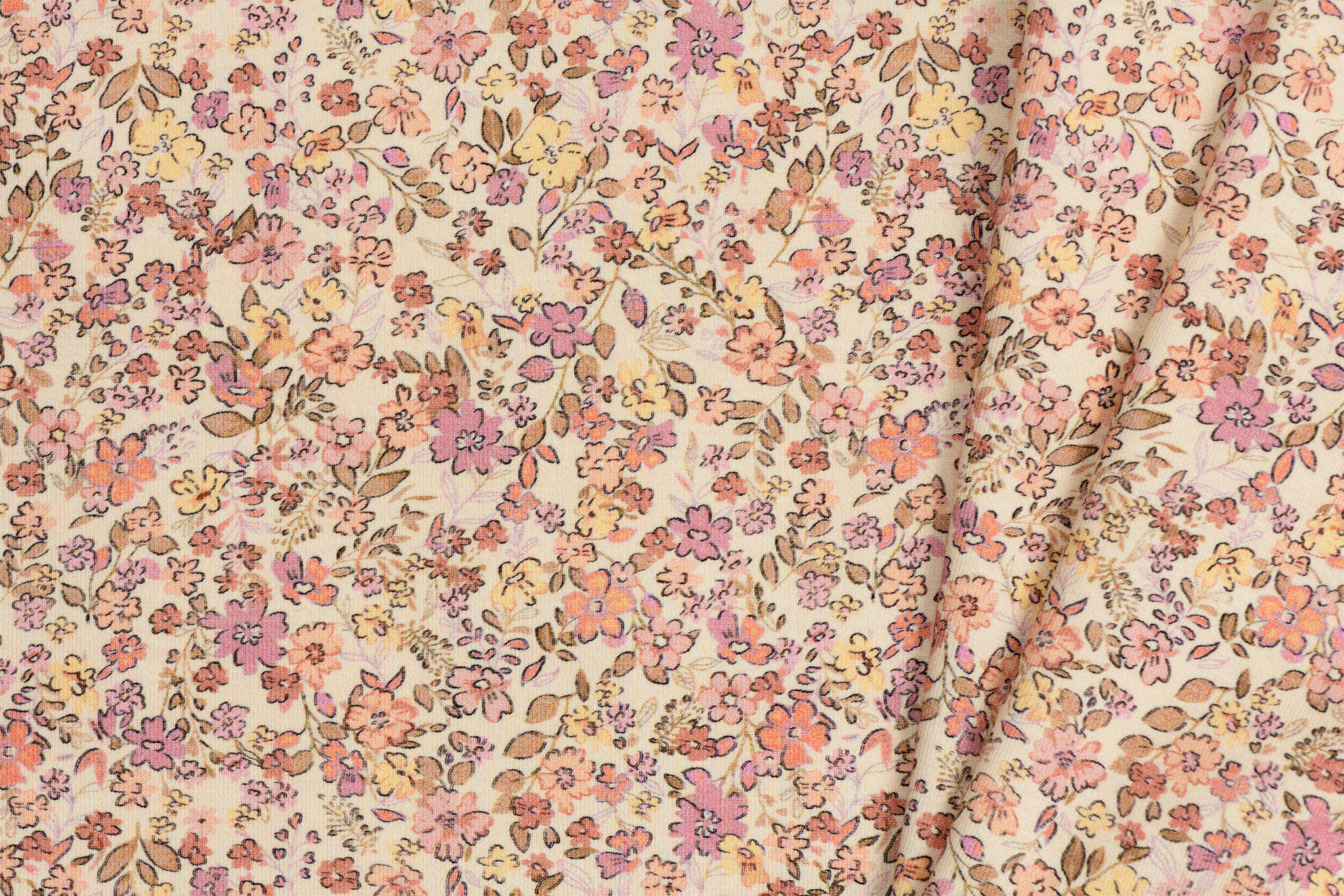 Jersey Katoen Digitale Print - Trendy Bloem Oud Lila Geel