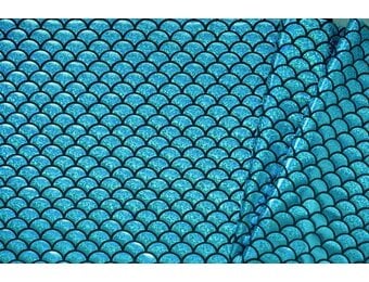 Lamé lycra Foliedruk Schubben Aqua