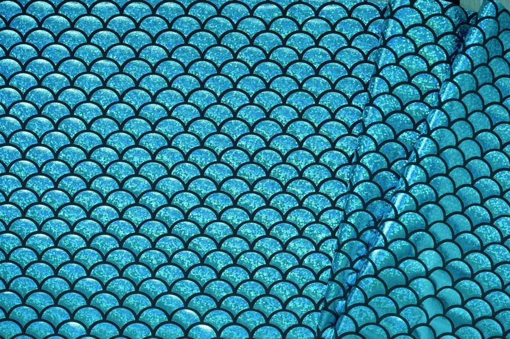 Lamé lycra Foliedruk Schubben Aqua