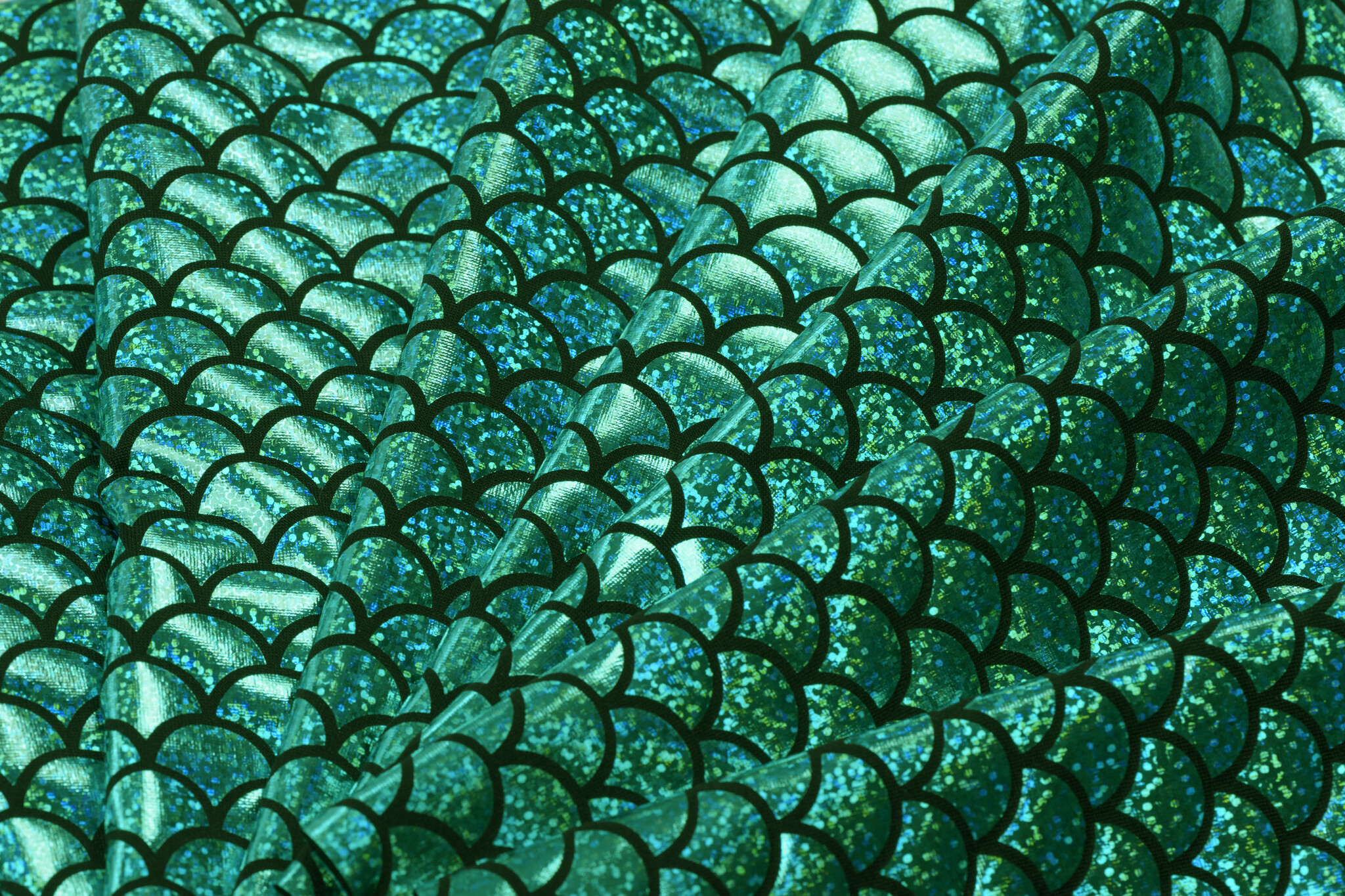 Lamé lycra Foliedruk Schubben Groen