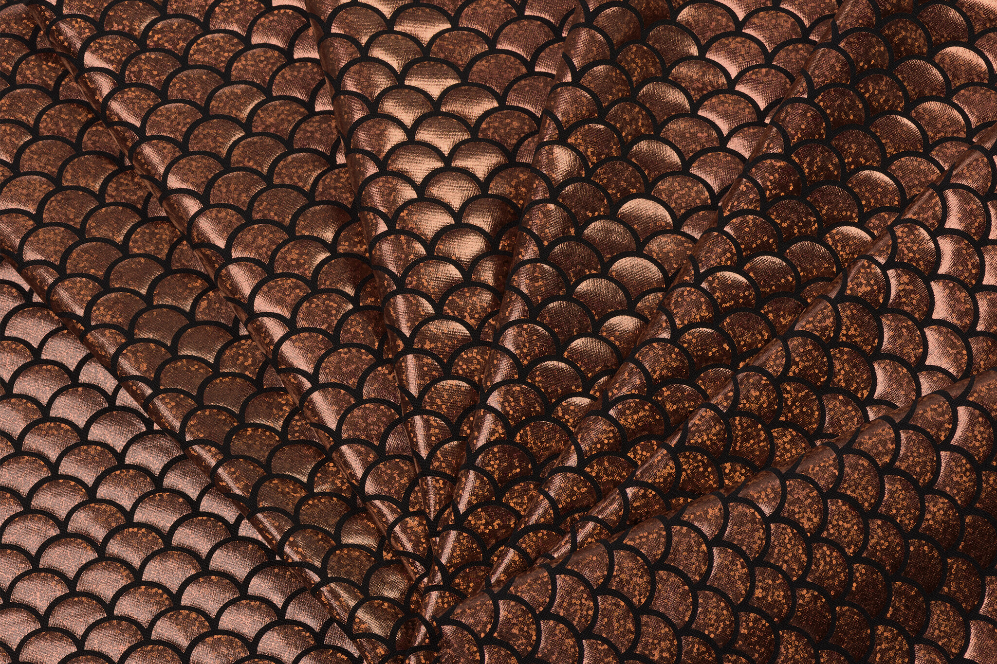 Lamé lycra Foliedruk Schubben Brons