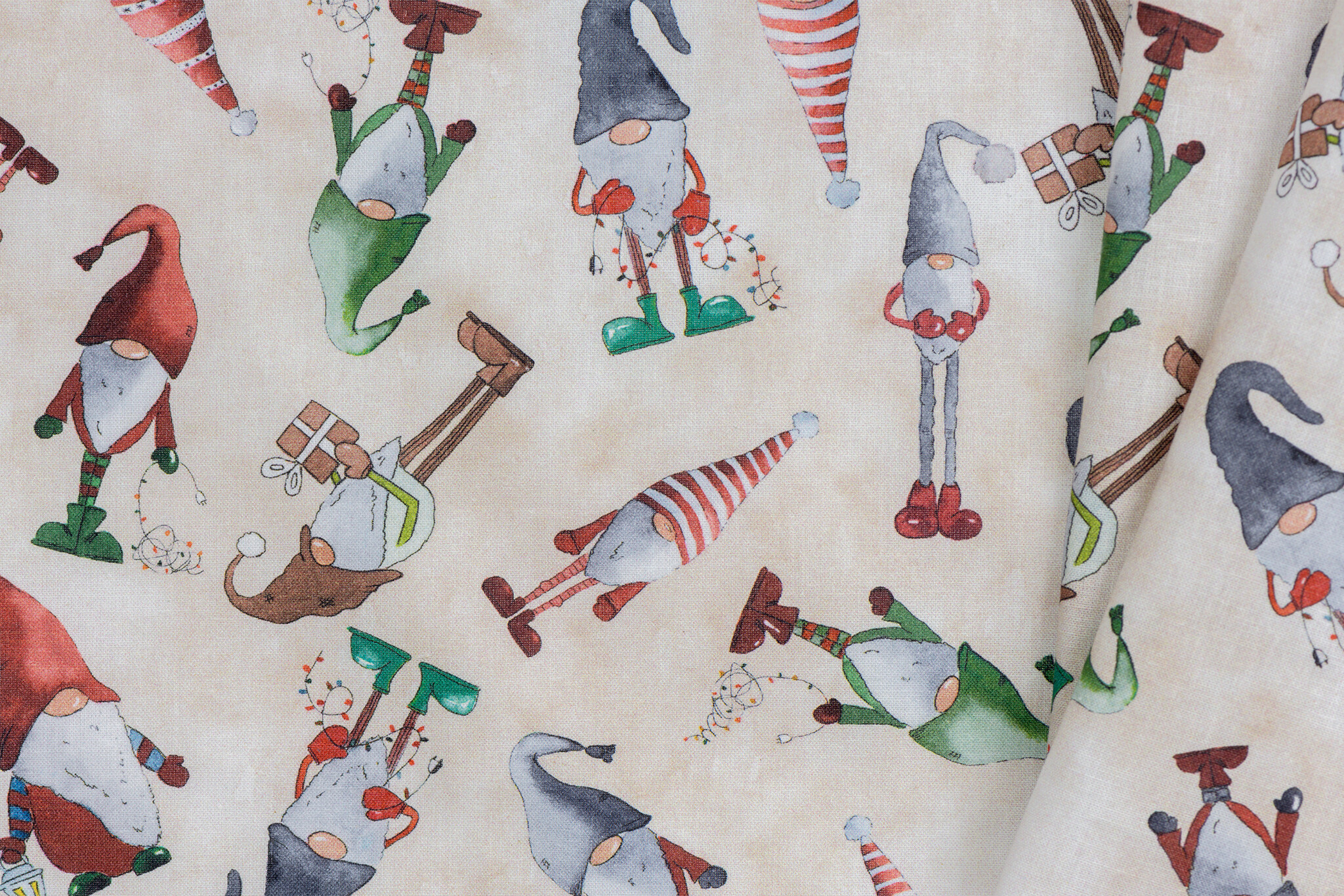 Katoen kerstkabouters beige