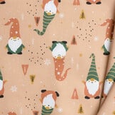 Katoen poplin kerstkabouters nude fauve