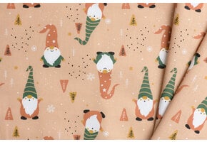 Katoen poplin kerstkabouters nude fauve