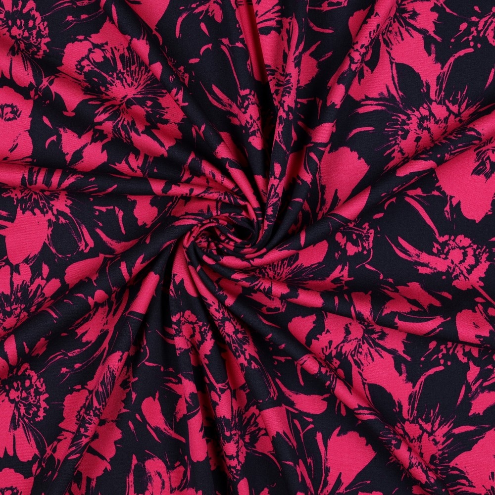 Jersey Rosella Stretch Big Flowers Navy