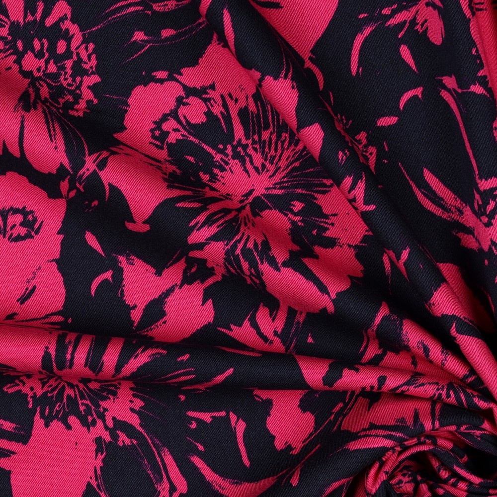 Jersey Rosella Stretch Big Flowers Navy