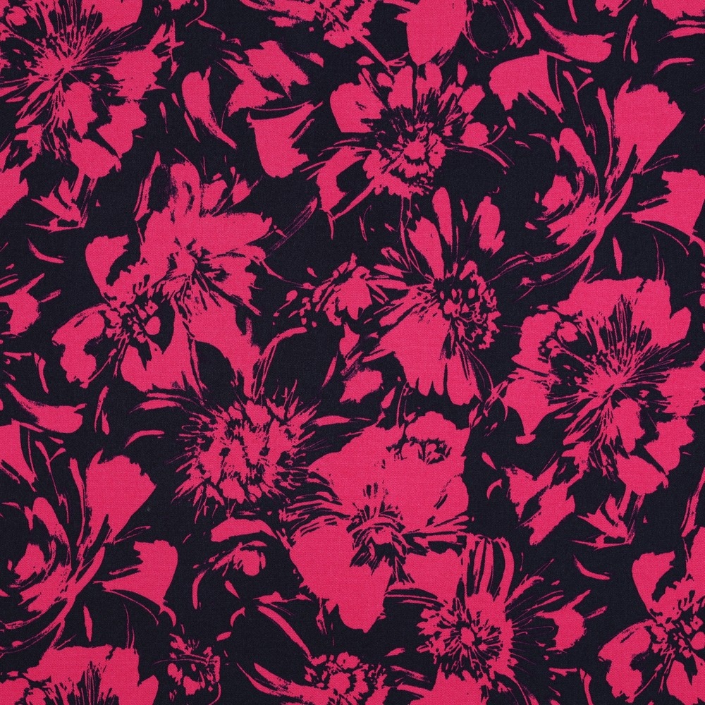 Jersey Rosella Stretch Big Flowers Navy