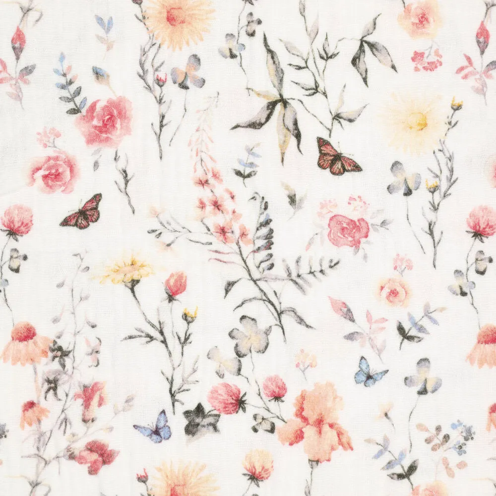 Coupon 90 CM Hydrofiel Stof Bloemen & Vlinders