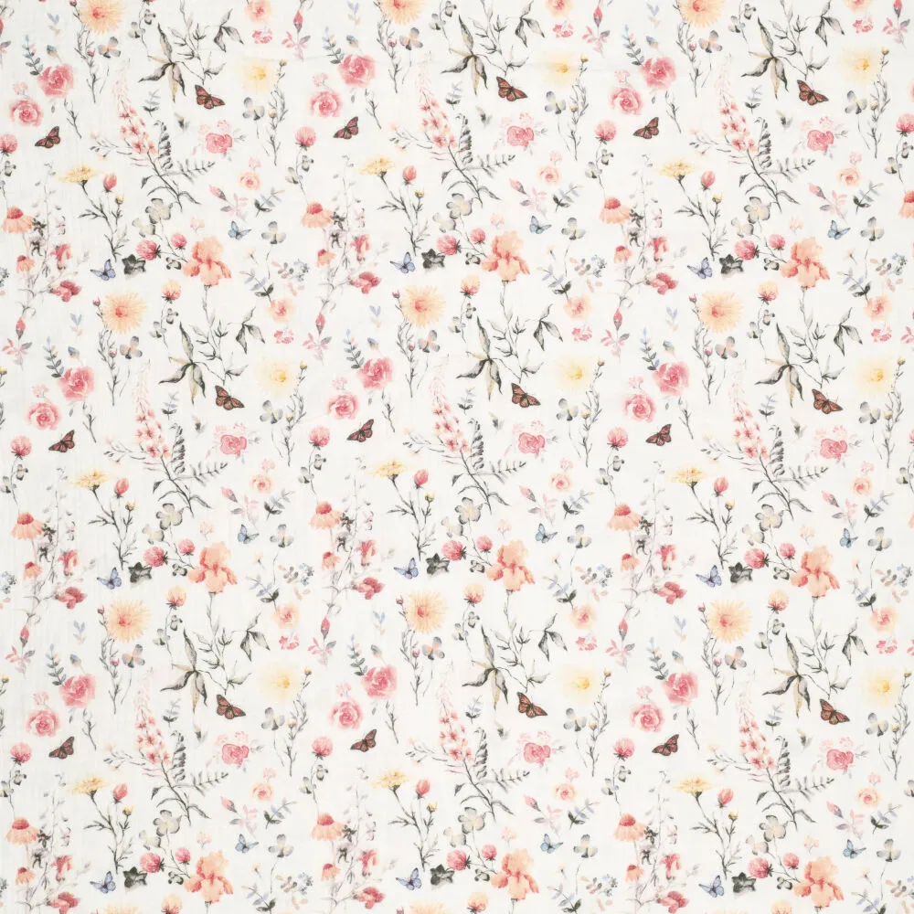 Coupon 90 CM Hydrofiel Stof Bloemen & Vlinders