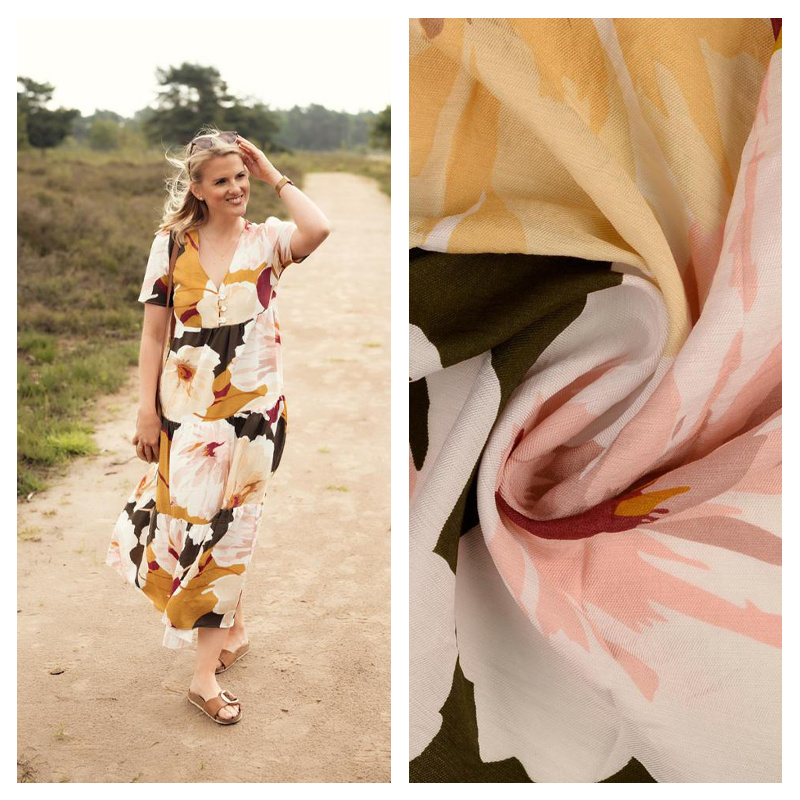 Viscose Twill Stof Bedrukt Bloemen Liv