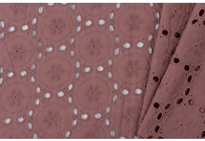Katoen Voile Stof Geborduurd met Bloemen Oud Mauve