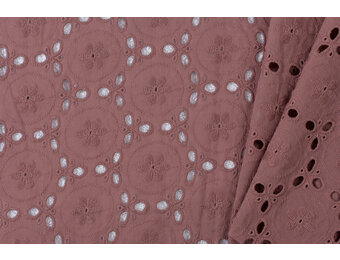 Katoen Voile Stof Geborduurd met Bloemen Oud Mauve