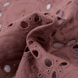 Katoen Voile Stof Geborduurd met Bloemen Oud Mauve