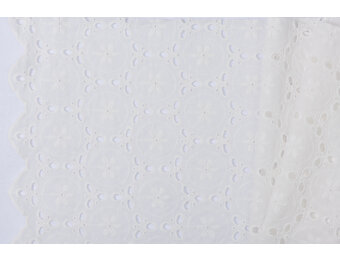 Katoen Voile Stof Geborduurd met Bloemen Ecru