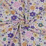 Sweat Stof Ecru Melange Glitter Bloemen