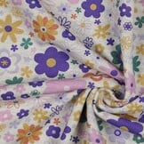 Sweat Stof Ecru Melange Glitter Bloemen