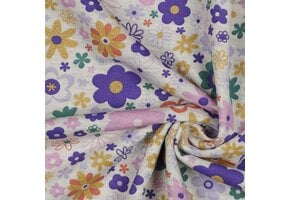 Sweat Stof Ecru Melange Glitter Bloemen