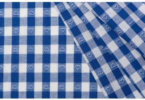 Boerenbont Ruitstof 1 cm met Hartjes - Kobaltblauw