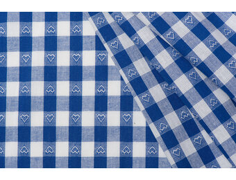 Boerenbont Ruitstof 1 cm met Hartjes - Kobaltblauw