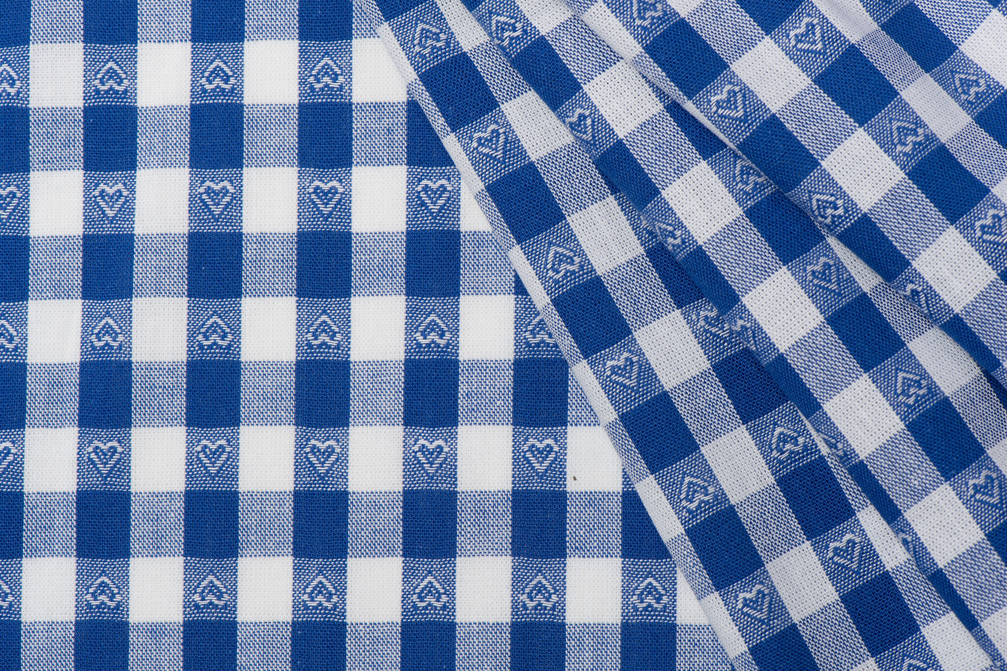 Boerenbont Ruitstof 1 cm met Hartjes - Kobaltblauw