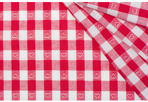 Boerenbont Ruitstof 1 cm met Hartjes - Rood