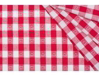 Boerenbont Ruitstof 1 cm met Hartjes - Rood