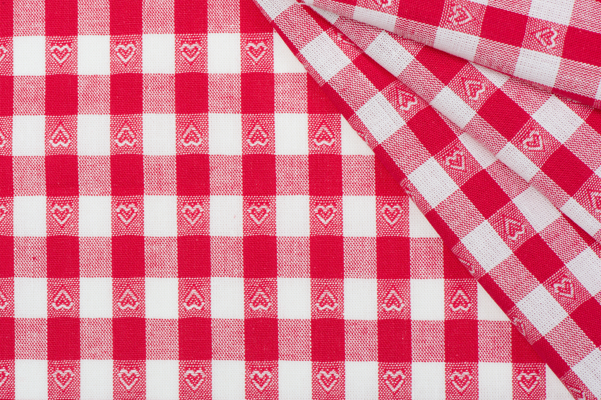 Boerenbont Ruitstof 1 cm met Hartjes - Rood