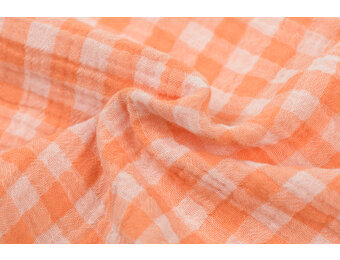 Hydrofiel Katoen Stof Dubbelzijdig Vichy Ruit - Uni - Clementine