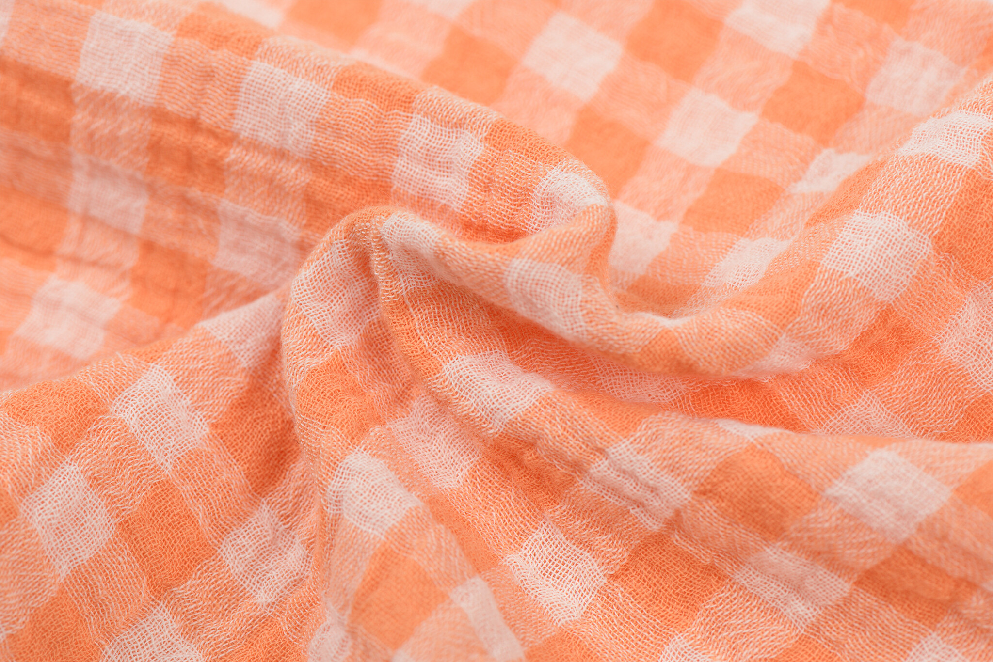 Hydrofiel Katoen Stof Dubbelzijdig Vichy Ruit - Uni - Clementine