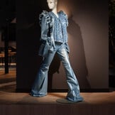 Coated Denim Stof Licht Blauw -Goud