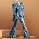 Coated Denim Stof Licht Blauw -Goud