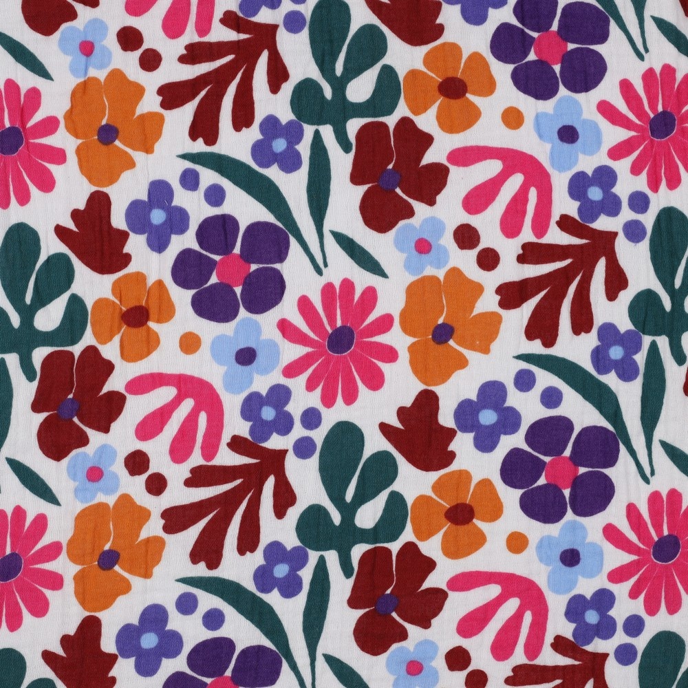 Hydrofiel Stof Gekleurde Bloemen - Wit