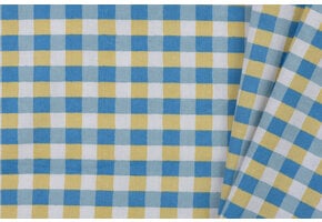 Katoen Poplin Stof - Checks Bleu Blanc