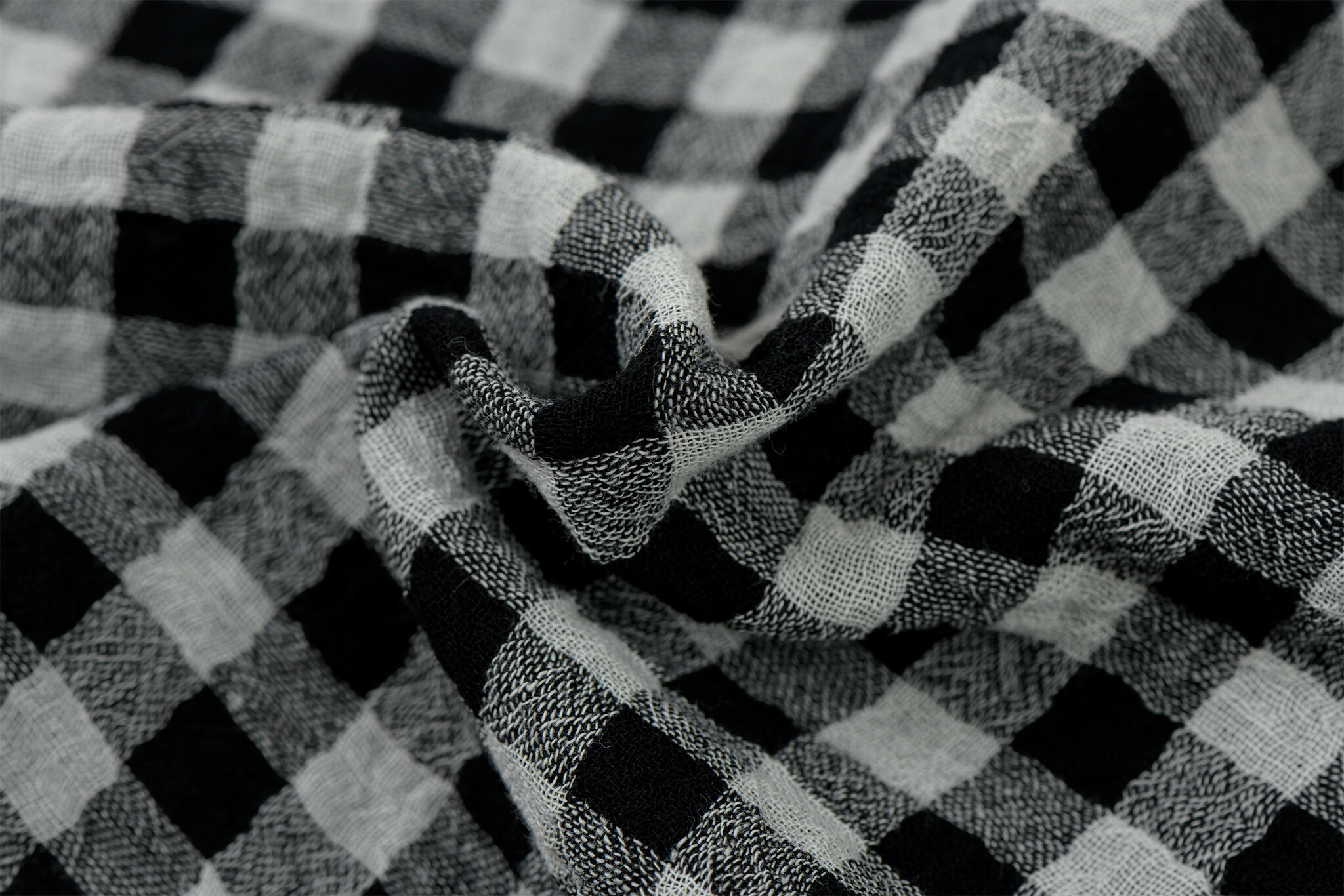 Hydrofiel Katoen Stof Dubbelzijdig Vichy Ruit - Uni - Zwart