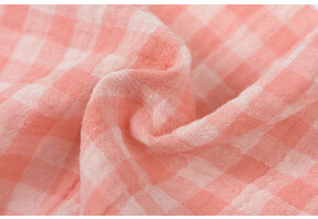 Hydrofiel Katoen Stof Dubbelzijdig Vichy Ruit - Uni - Barbapapa Roze