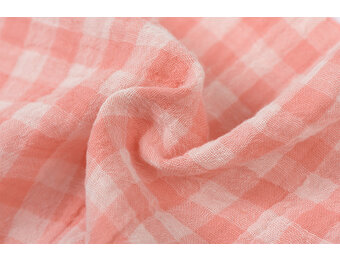 Hydrofiel Katoen Stof Dubbelzijdig Vichy Ruit - Uni - Barbapapa Roze