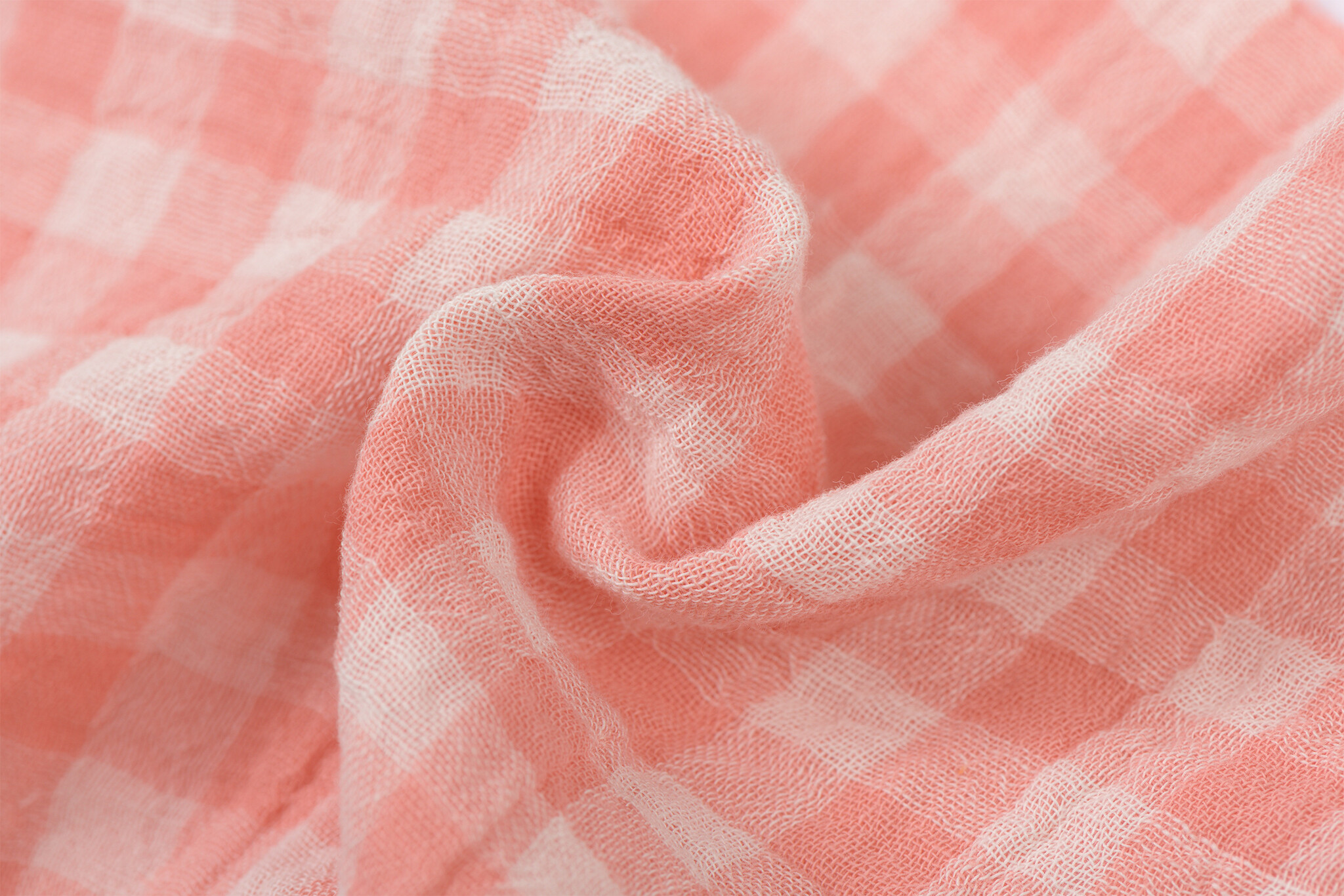 Hydrofiel Katoen Stof Dubbelzijdig Vichy Ruit - Uni - Barbapapa roze
