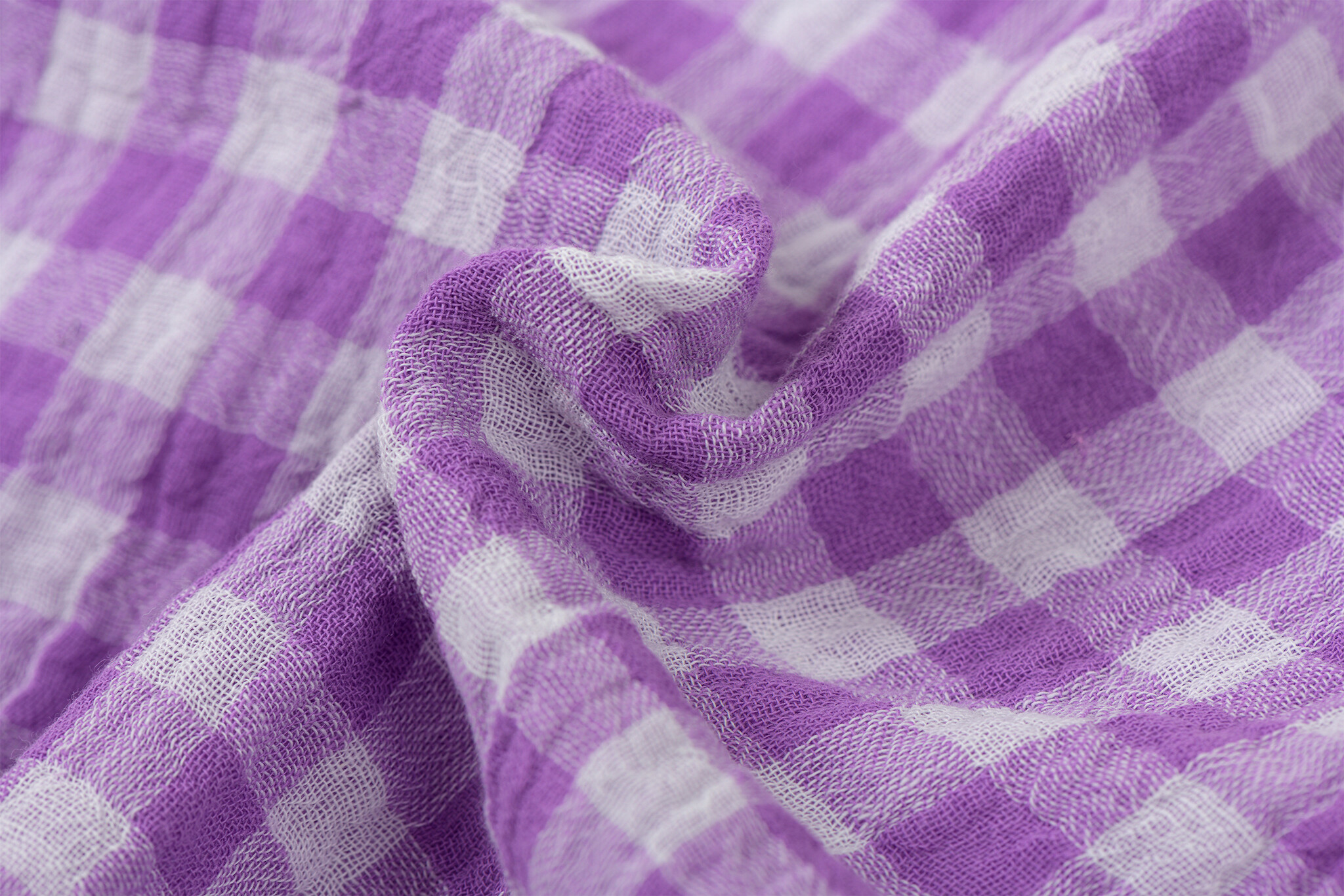 Hydrofiel Katoen Stof Dubbelzijdig Vichy Ruit - Uni - Hyacint Paars