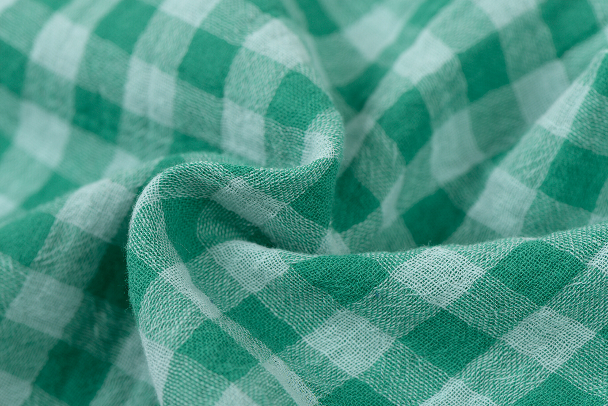 Hydrofiel Katoen Stof Dubbelzijdig Vichy Ruit - Uni - Klaver Groen