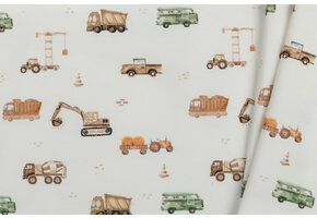 Jersey Katoen Digitale Print - Bouwvoertuigen