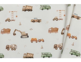 Jersey Katoen Digitale Print - Bouwvoertuigen