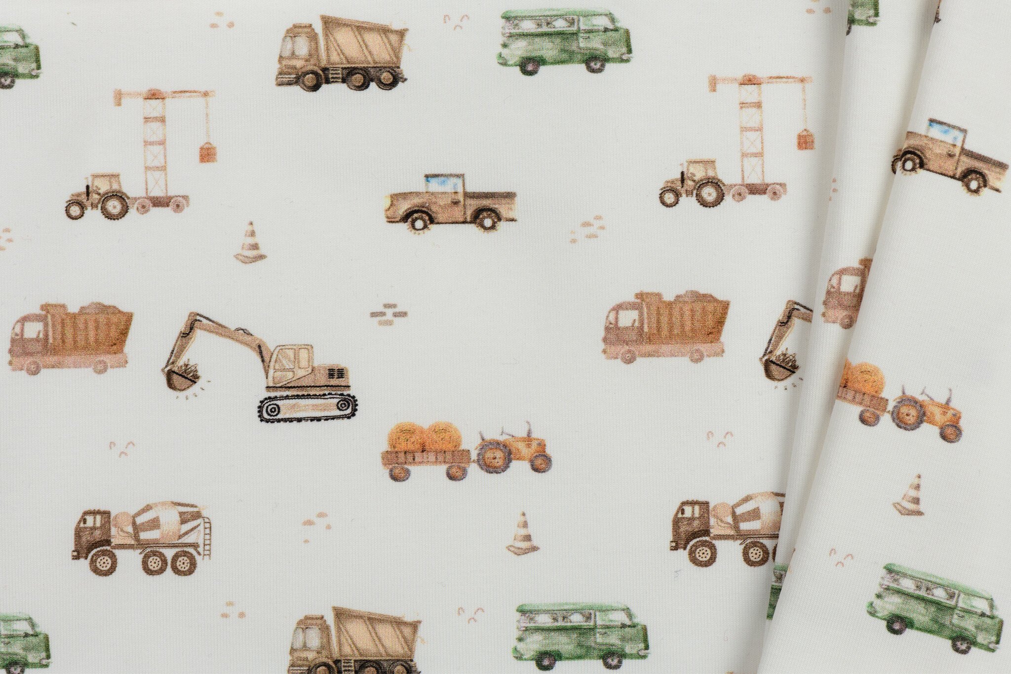 Jersey Katoen Digitale Print - Bouwvoertuigen